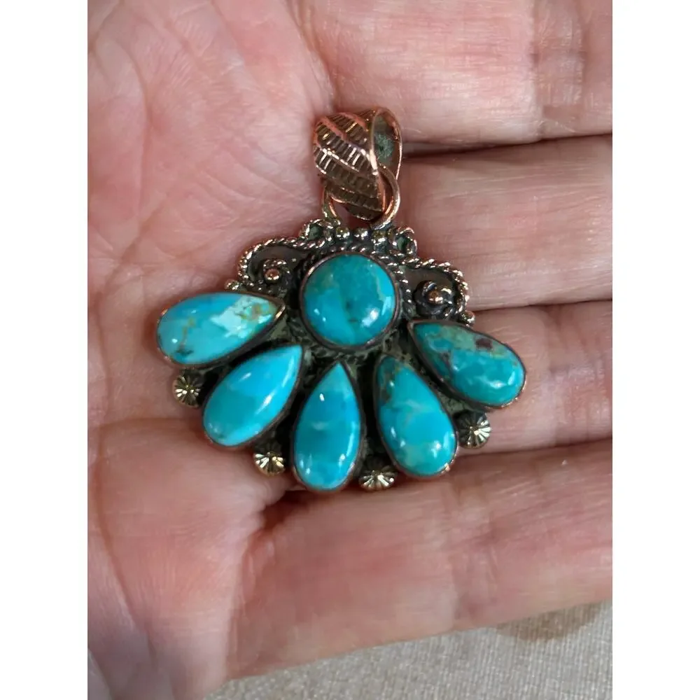 Mojave Turquoise Copper Fan Pendant Heishi Necklace – 18